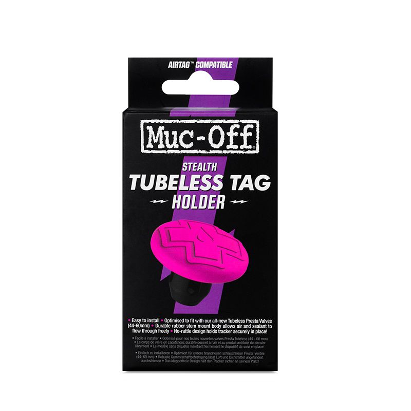 Soporte Muc-Off Tubeless Secure Tag Localizador Apple AirTag Valvula Tubeless Negro
